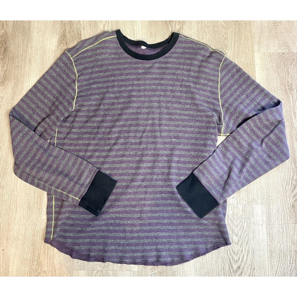 Lululemon Thermal Shirt Men's Large‎ Binary Heathered Dark Slate Purple Striped